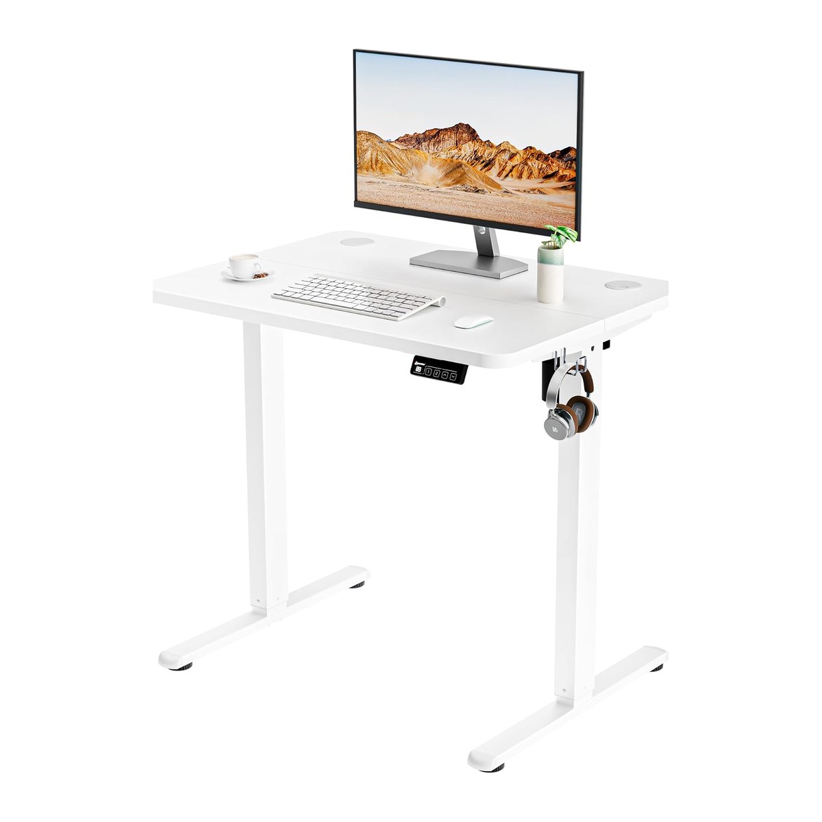 Bureau assis-debout électrique compact 80 × 60 cm, blanc